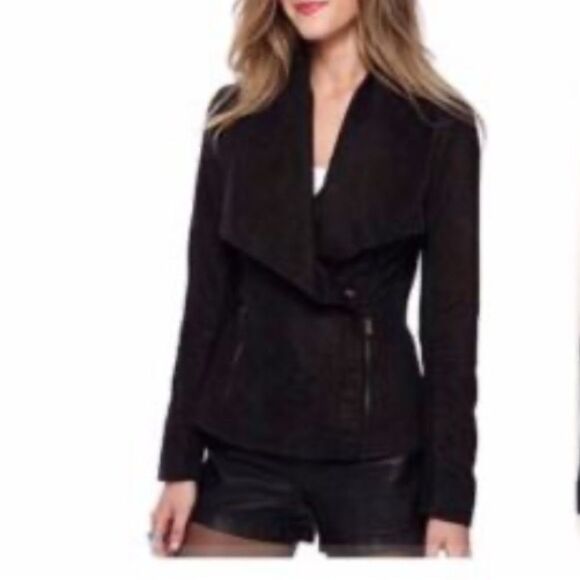 Forever 21 Women's Black Sheen Faux Suede Jacket Asimetrical | size M - Picture 2 of 9